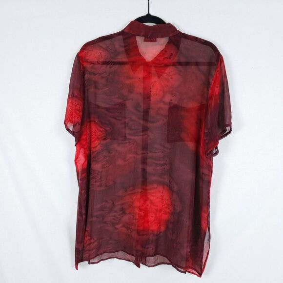 ZAPA Burgundy Sheer Button Up Blouse Womens Large? Artsy Whimsigoth Indie - Picture 5 of 9
